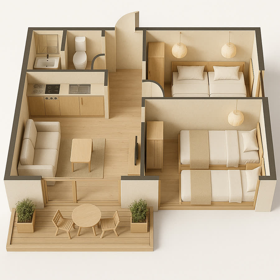 Japandi interior render example