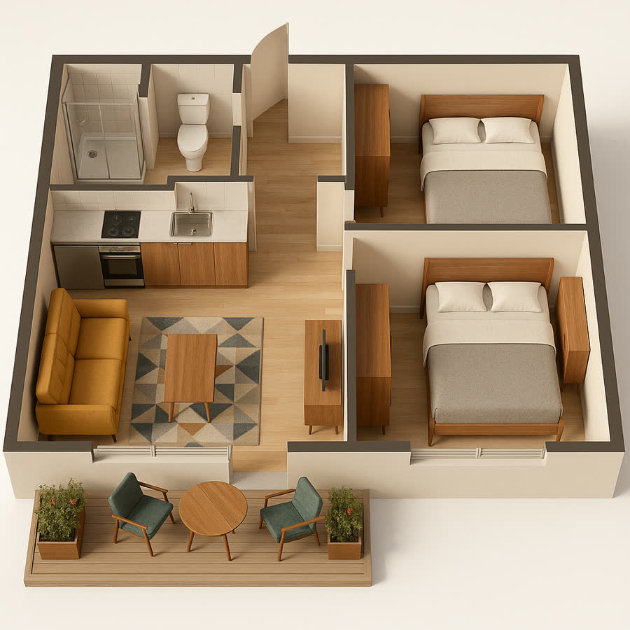 Mid-century Modern interior render example